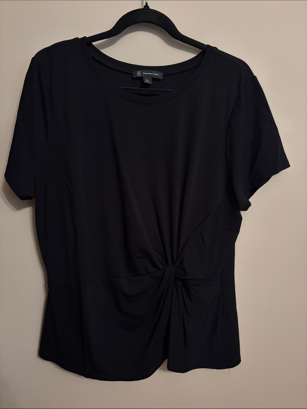 INC International Concepts Black Twist-Knot Short Sleeve Tee